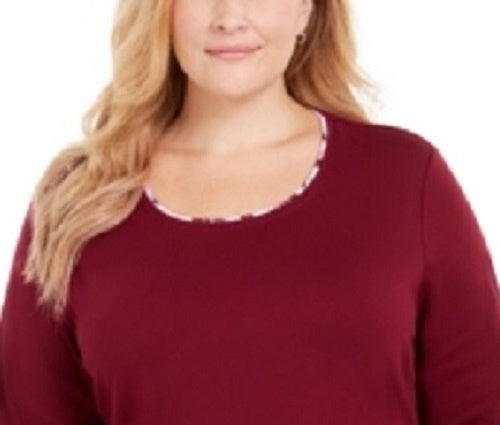 Karen Scott Top feminino plus size com acabamento xadrez vermelho tamanho 1X