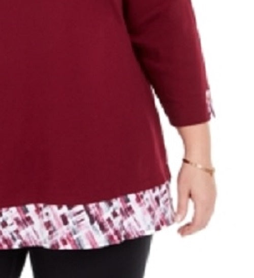 Karen Scott Top feminino plus size com acabamento xadrez vermelho tamanho 1X