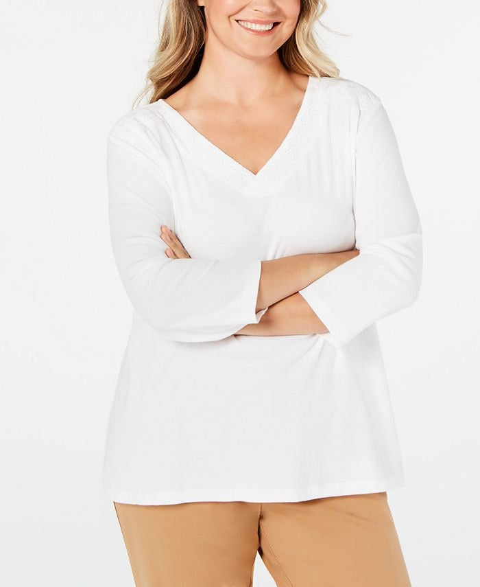 Karen Scott Top Feminino com Acabamento em Ilhós Branco Tamanho P