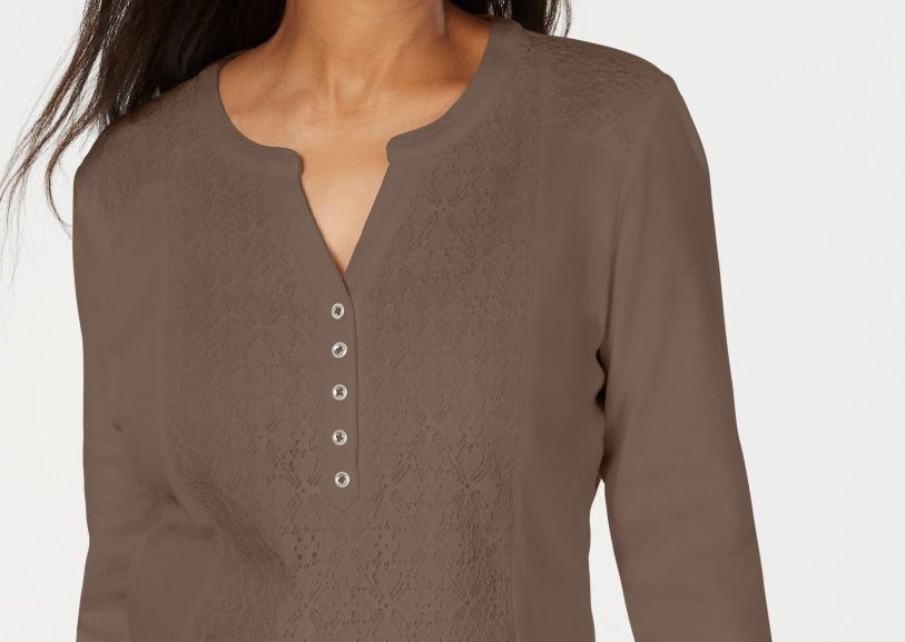 Karen Feminino Scott Renda Frente Henley Top Marrom Tamanho P