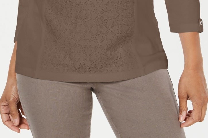 Karen Feminino Scott Renda Frente Henley Top Marrom Tamanho P