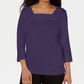 Blusa feminina Karen Scott de crochê com gola quadrada, azul escuro, tamanho médio