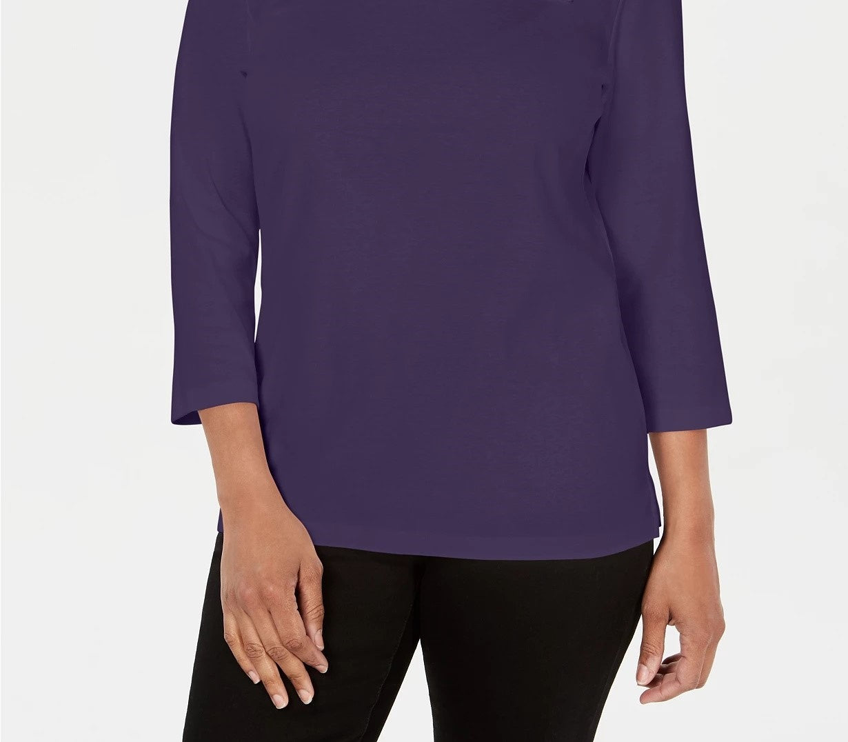Blusa feminina Karen Scott de crochê com gola quadrada, azul escuro, tamanho médio