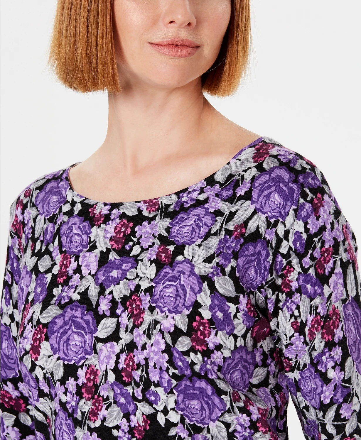 Karen Scott Suéter Feminino Estampado Floral Azul Marinho Tamanho Médio