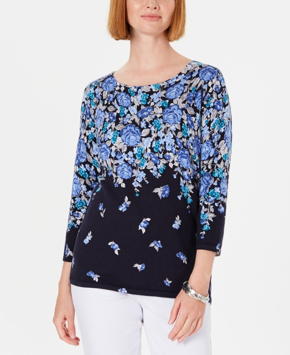 Karen Scott Suéter feminino com estampa floral azul-marinho tamanho pequeno