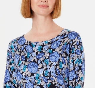 Karen Scott Suéter feminino com estampa floral azul