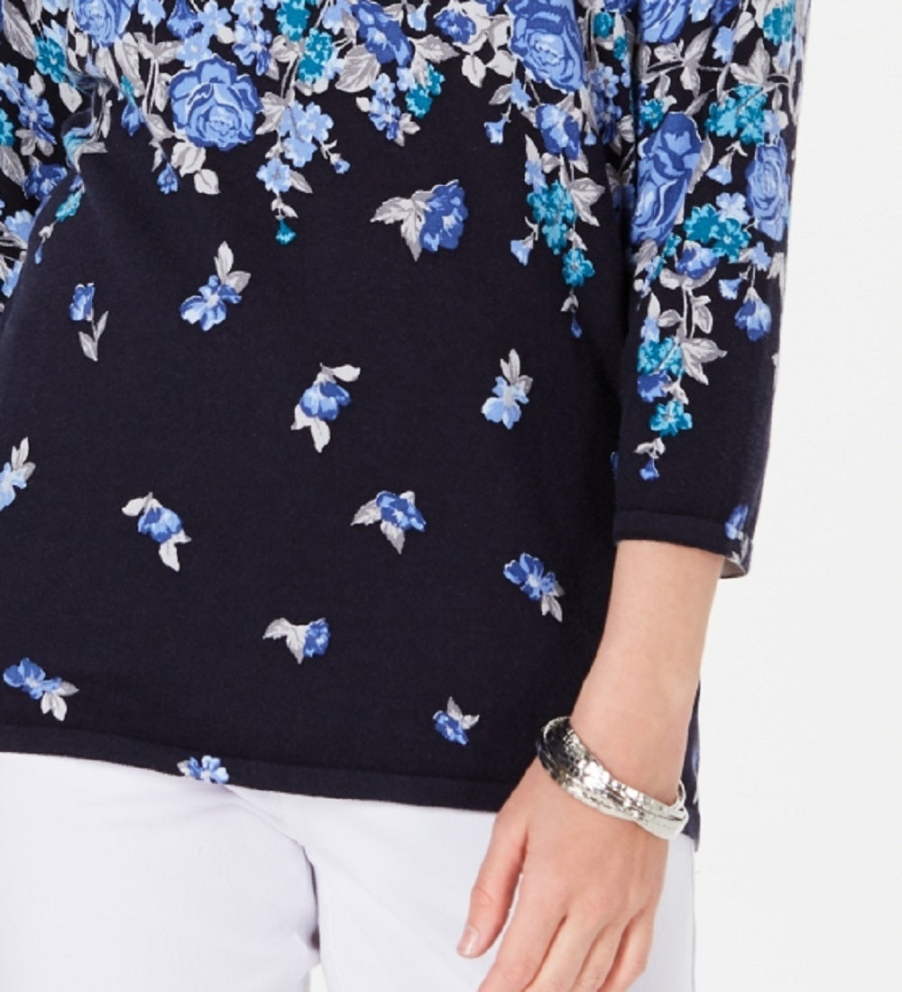 Karen Scott Suéter feminino com estampa floral azul-marinho tamanho pequeno