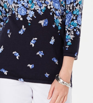Karen Scott Suéter feminino com estampa floral azul-marinho tamanho pequeno