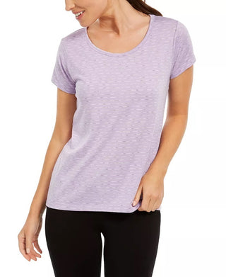 Ideology Women's Striped Lattice-Back T-Shirt Purple Size Large