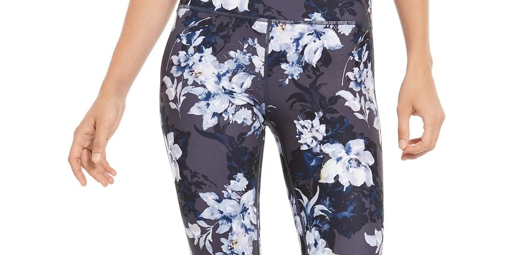 Leggings femininas estampadas botânicas Ideology, azul marinho, tamanho pequeno