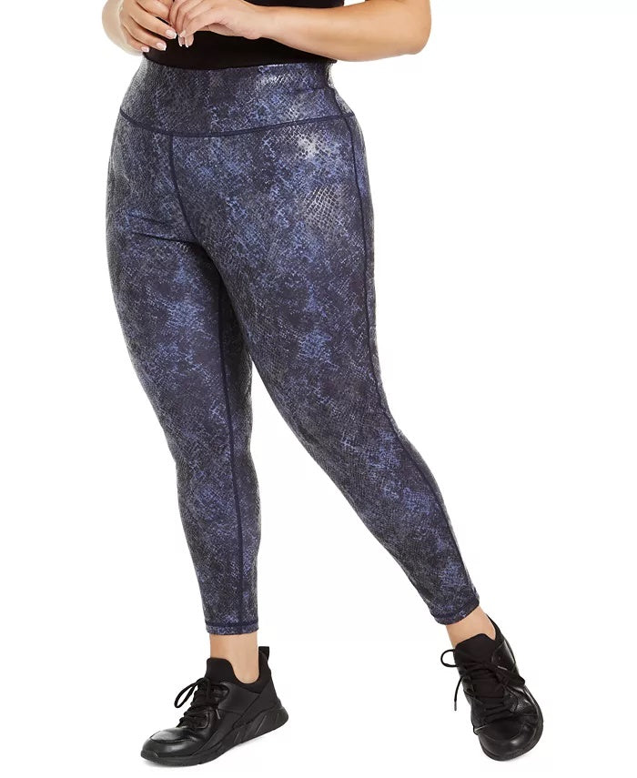 Leggings femininas plus size com estampa de python da Ideology, azul-marinho, tamanho 2X