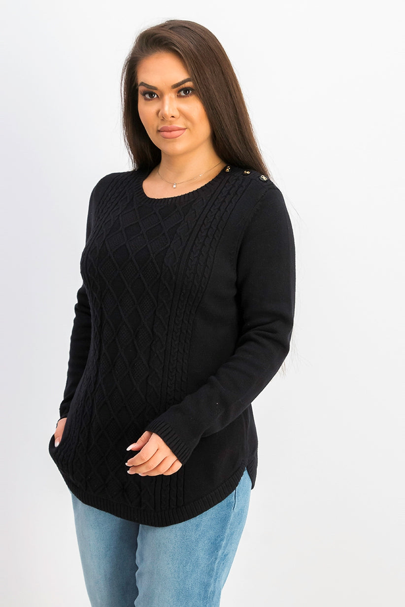 Suéter feminino Charter Club Cable, preto, tamanho pequeno