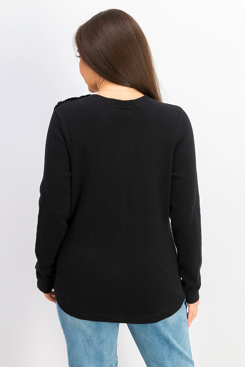 Suéter feminino Charter Club Cable, preto, tamanho pequeno