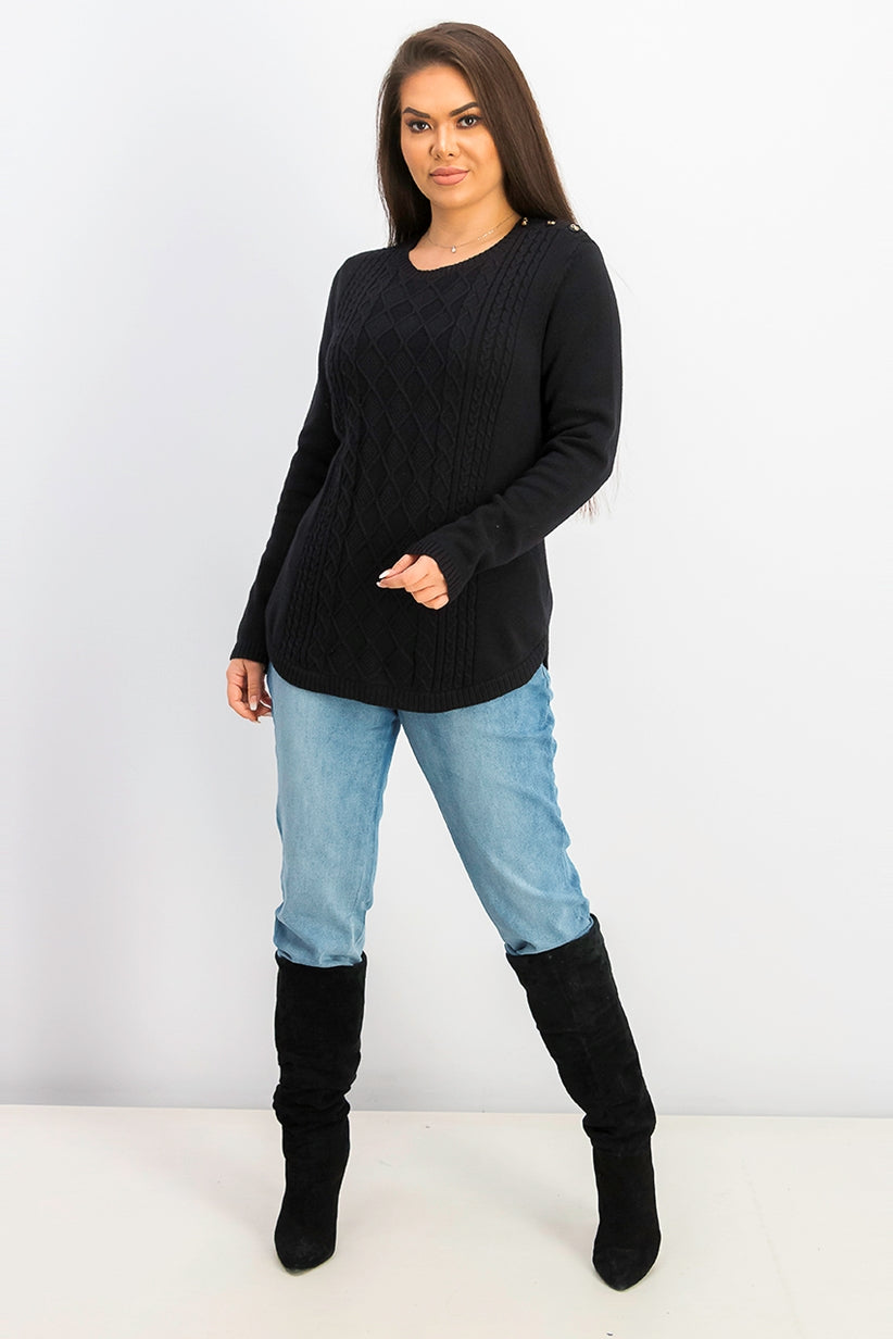 Suéter feminino Charter Club Cable, preto, tamanho pequeno