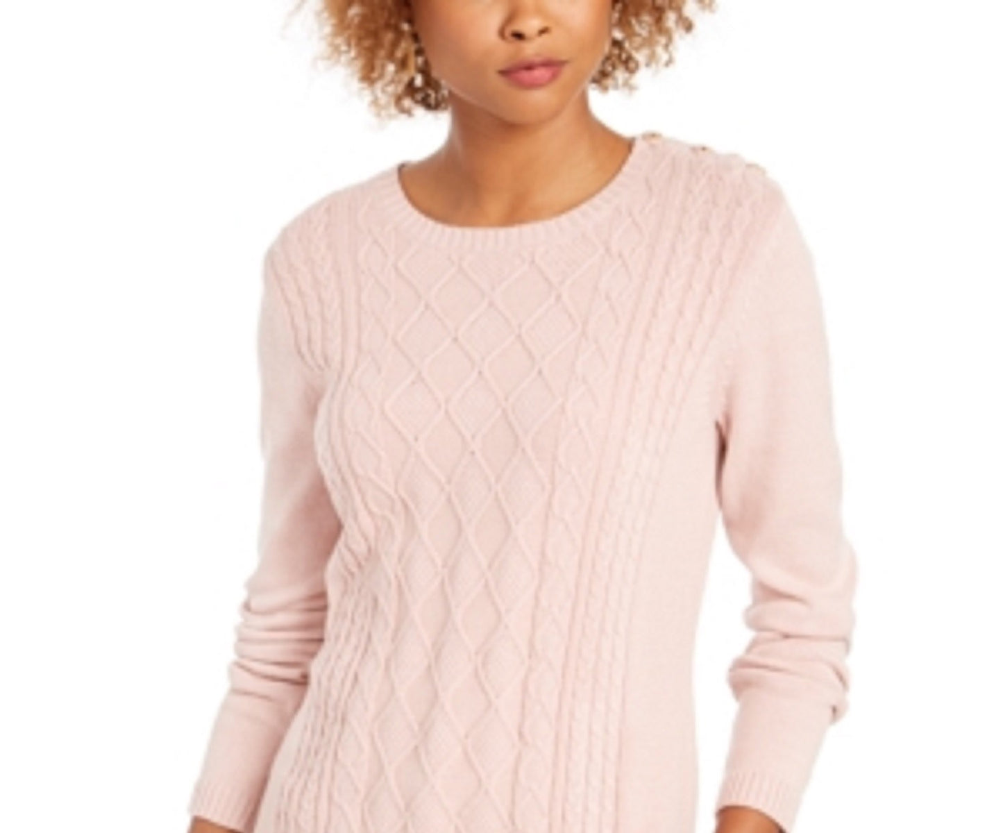 Suéter feminino Charter Club Cable rosa tamanho grande
