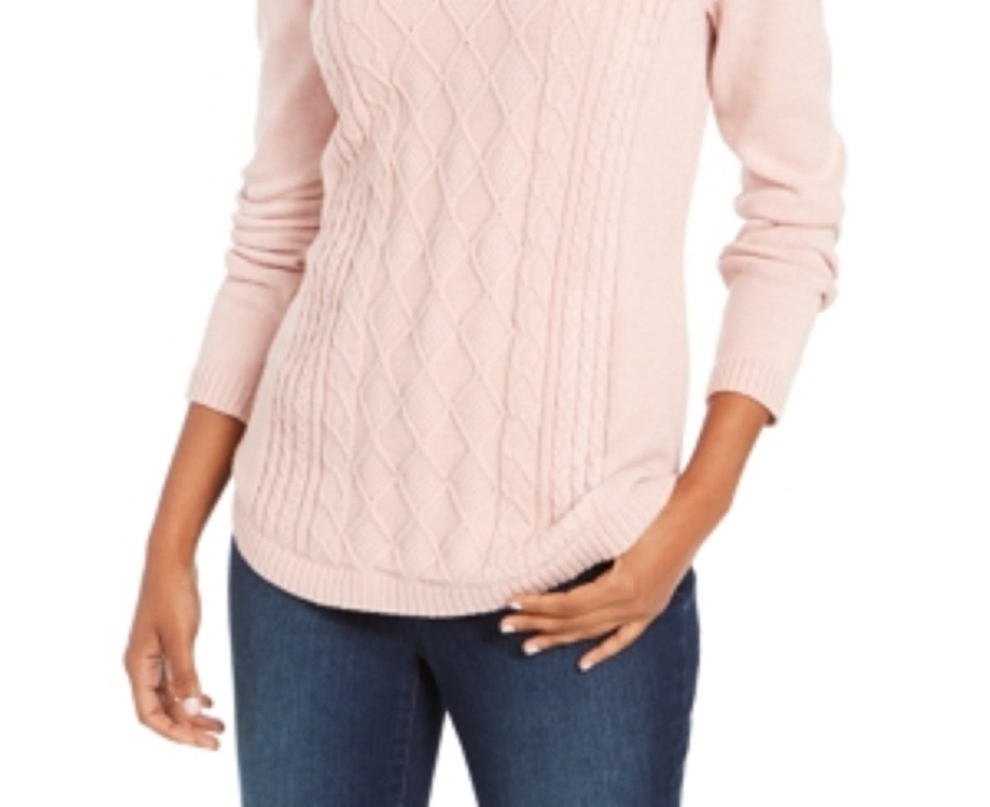 Suéter feminino Charter Club Cable rosa tamanho grande