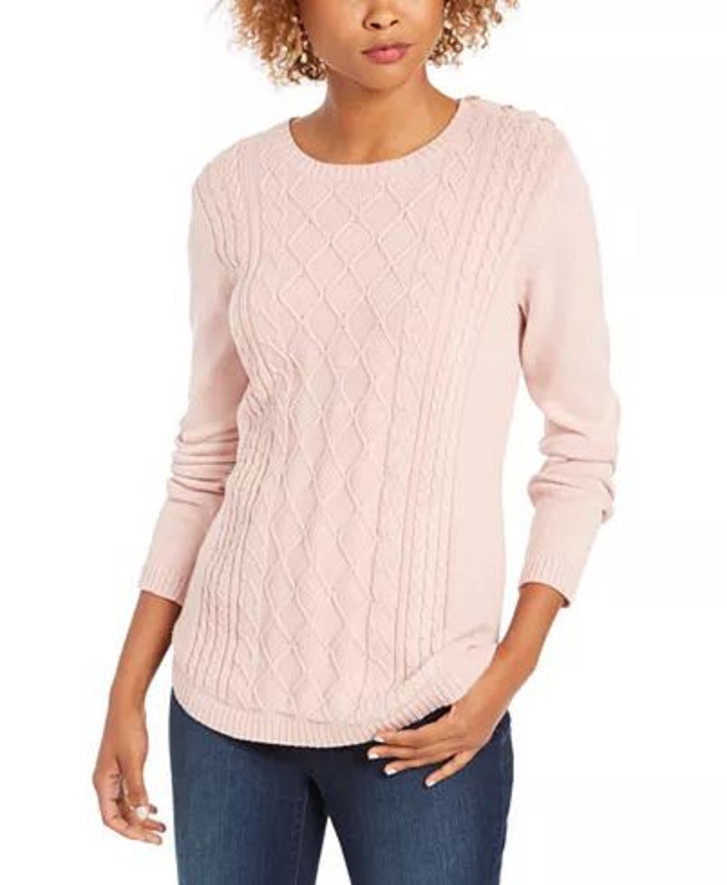 Suéter feminino Charter Club Petite de tricô com acabamento em botões, rosa, tamanho pequeno