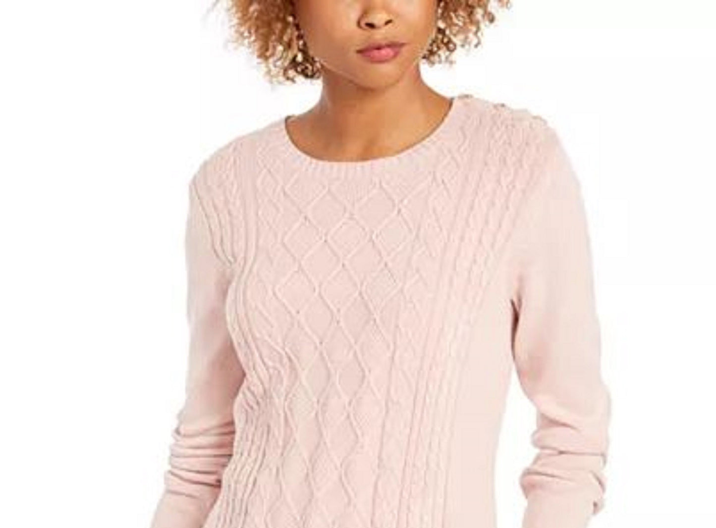 Suéter feminino Charter Club Petite de tricô com acabamento em botões, rosa, tamanho pequeno