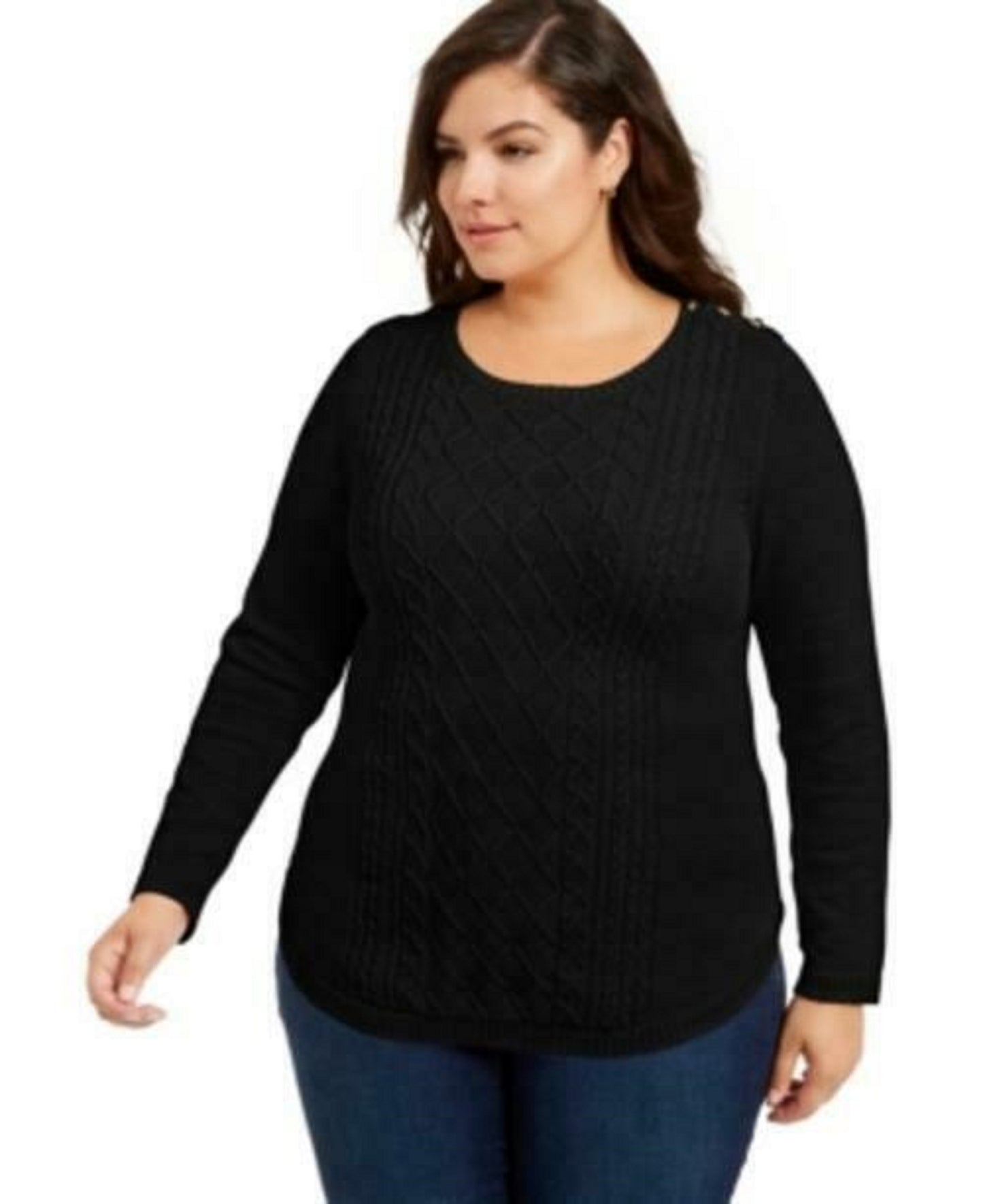 Suéter feminino plus size de tricô com cabo Charter Club, preto, tamanho 1X