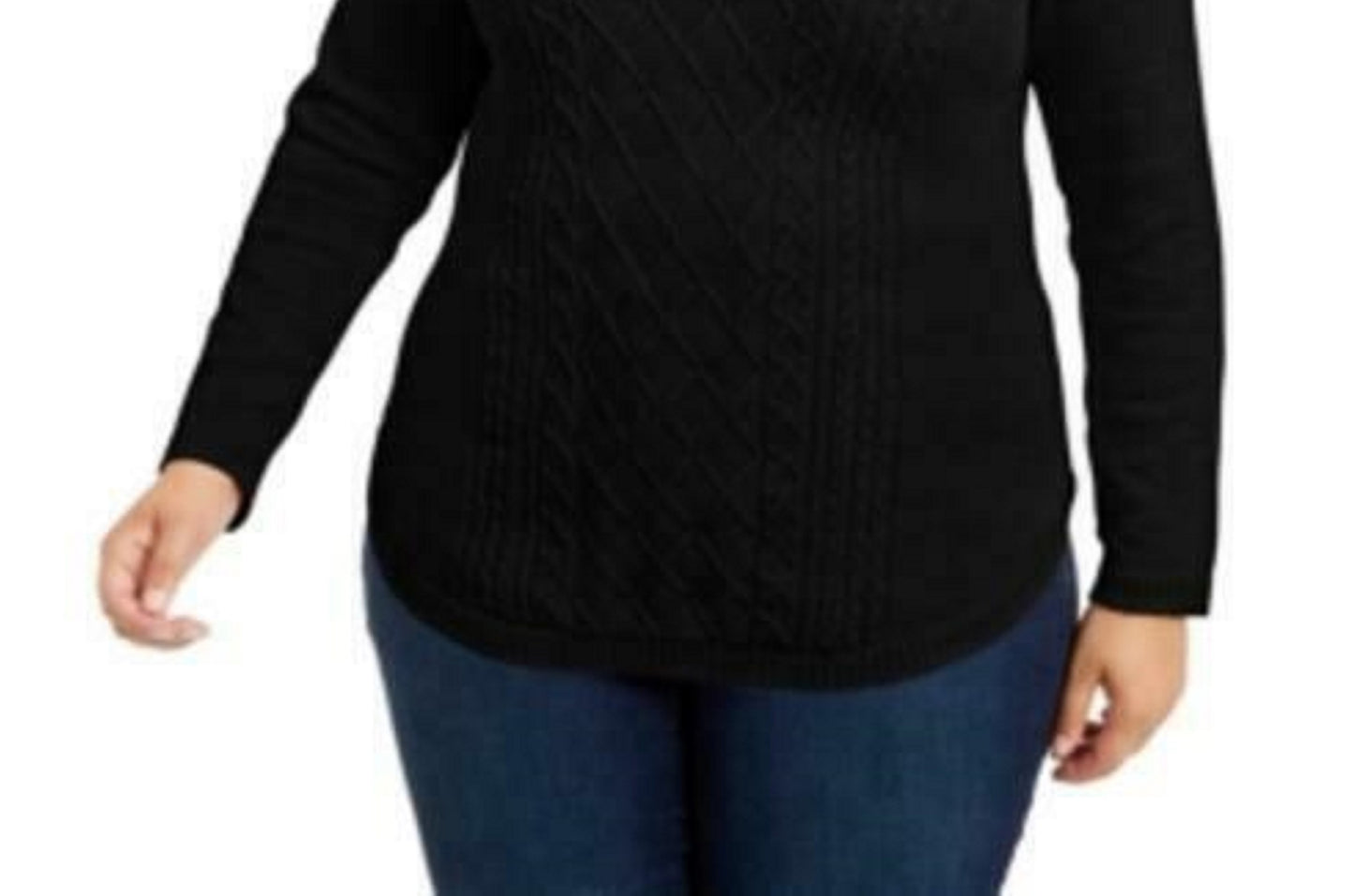 Suéter feminino plus size de tricô com cabo Charter Club, preto, tamanho 1X