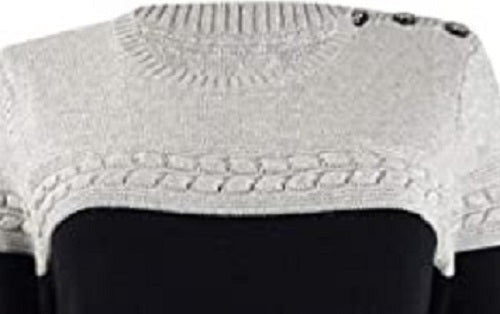 Suéter feminino Charter Club com gola redonda e blocos de cores metálicas, cinza, tamanho grande