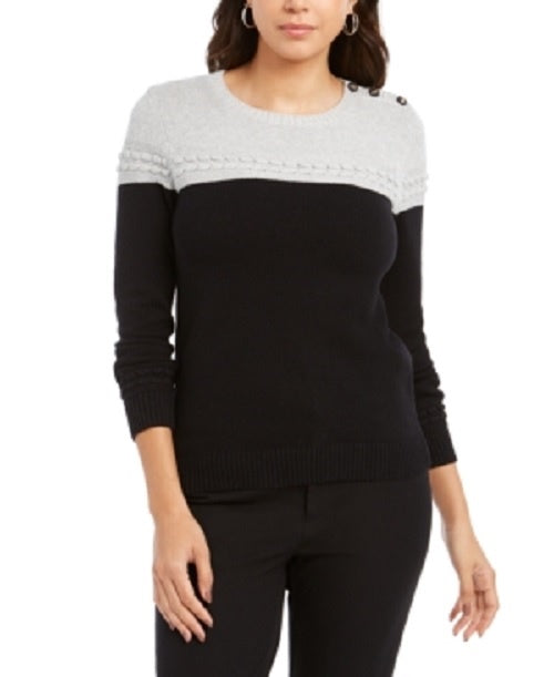 Camiseta feminina Charter Club lisa de manga comprida com gola redonda e estampa de joias, tamanho cinza, suéter feminino de manga comprida, tamanho pequeno