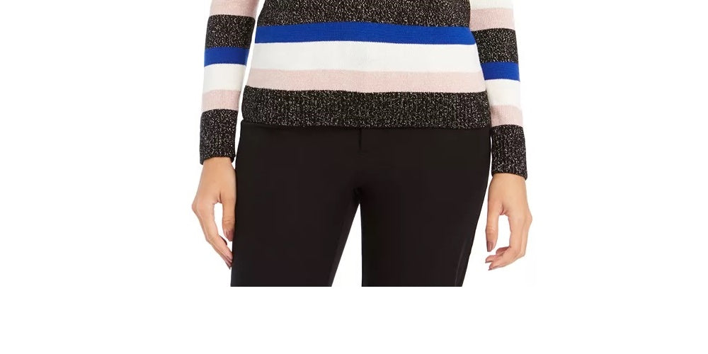 Suéter feminino listrado com gola redonda Charter Club, azul, tamanho X-S