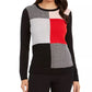 Suéter feminino Charter Club com patchwork e gola redonda, preto, tamanho grande