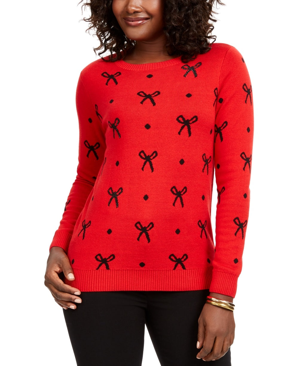 Suéter feminino com estampa de laço Charter Club, vermelho, tamanho pequeno e pequeno