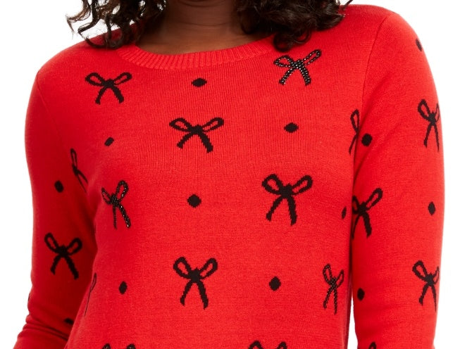 Suéter feminino com estampa de laço Charter Club, vermelho, tamanho pequeno e pequeno