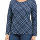 Karen Scott Blusa feminina Holly Plaid com detalhes em azul marinho, tamanho pequeno