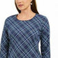 Karen Scott Blusa feminina Holly Plaid com detalhes em azul marinho, tamanho pequeno
