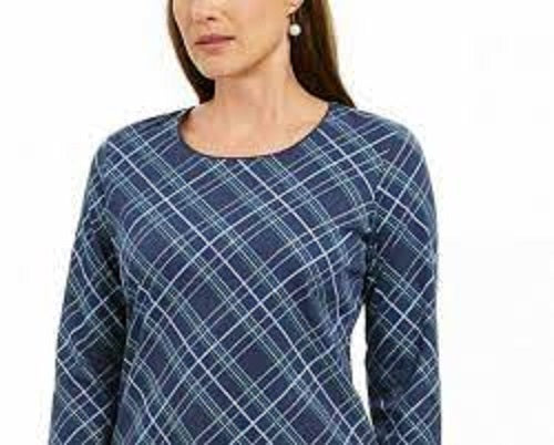 Karen Scott Blusa feminina Holly Plaid com detalhes em azul marinho, tamanho pequeno