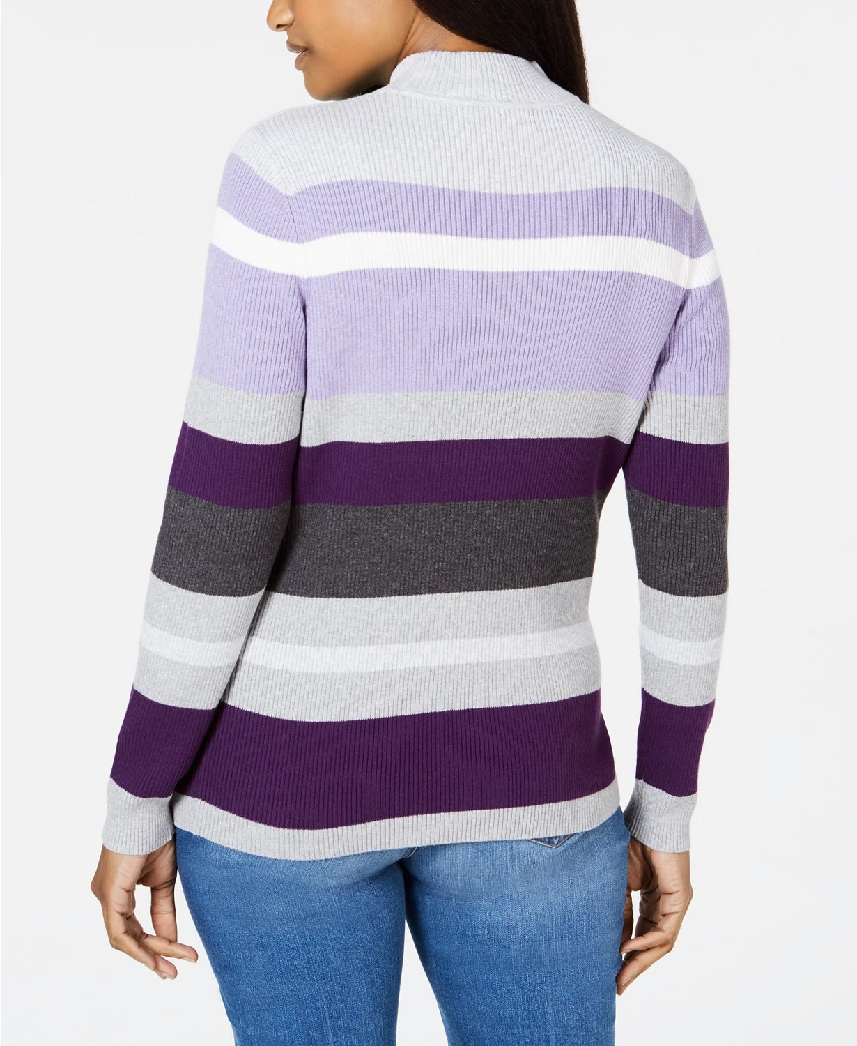 Karen Scott Suéter feminino listrado de algodão com gola alta, roxo, tamanho extragrande