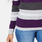 Karen Scott Suéter feminino listrado de algodão com gola alta, roxo médio, tamanho XX-G