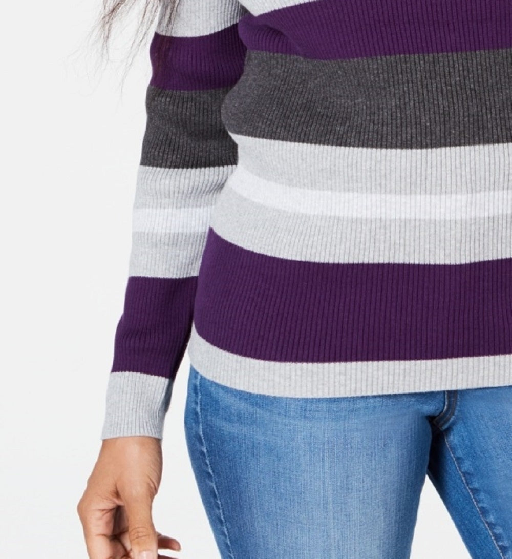Karen Scott Suéter feminino listrado de algodão com gola alta, roxo médio, tamanho XX-G
