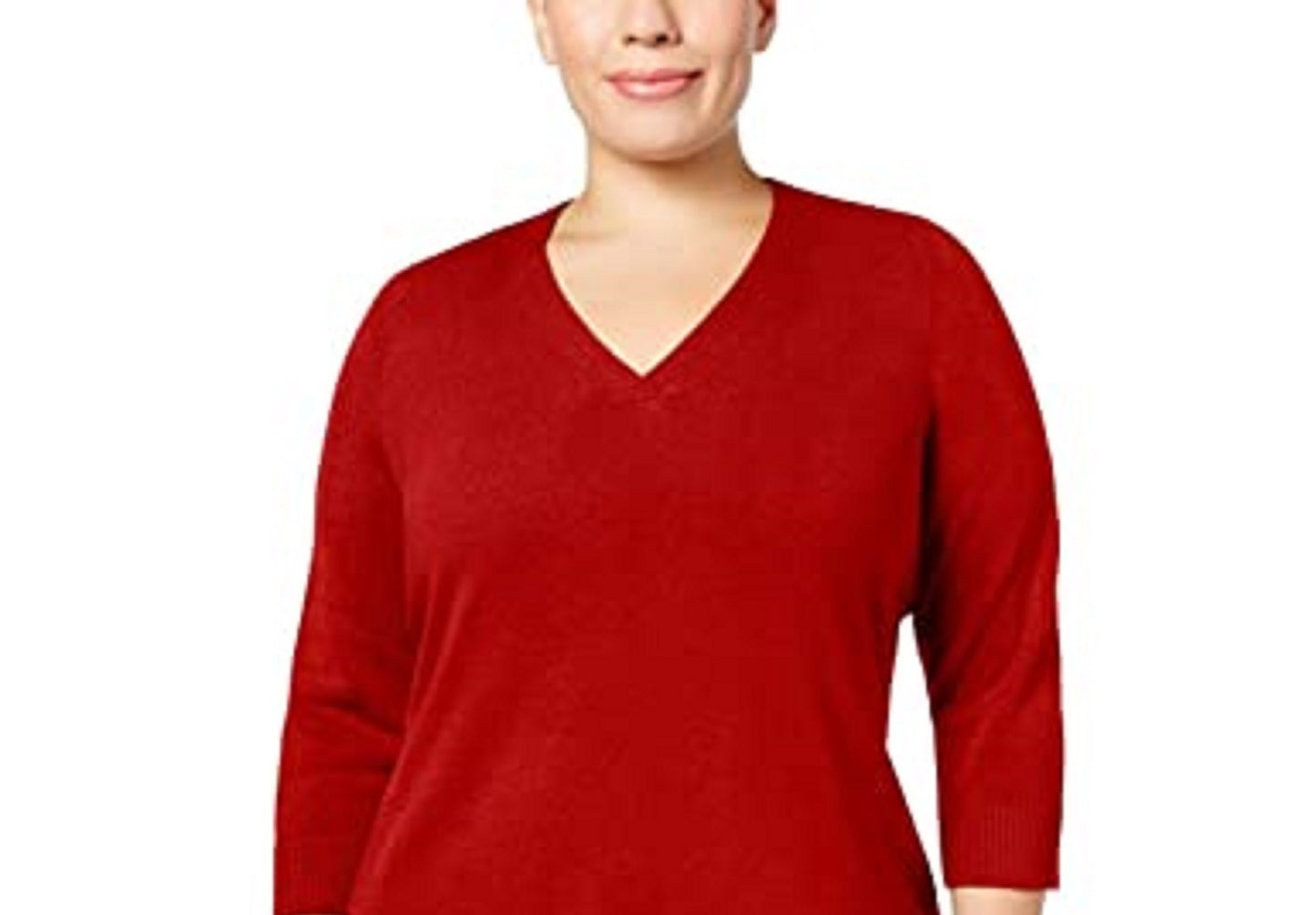 Karen Scott Suéter feminino canelado com decote em V vermelho brilhante tamanho GG