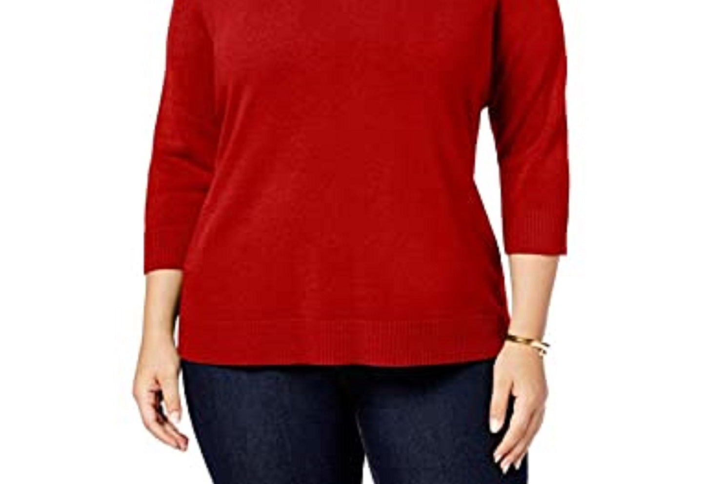 Karen Scott Suéter feminino canelado com decote em V vermelho brilhante tamanho GG