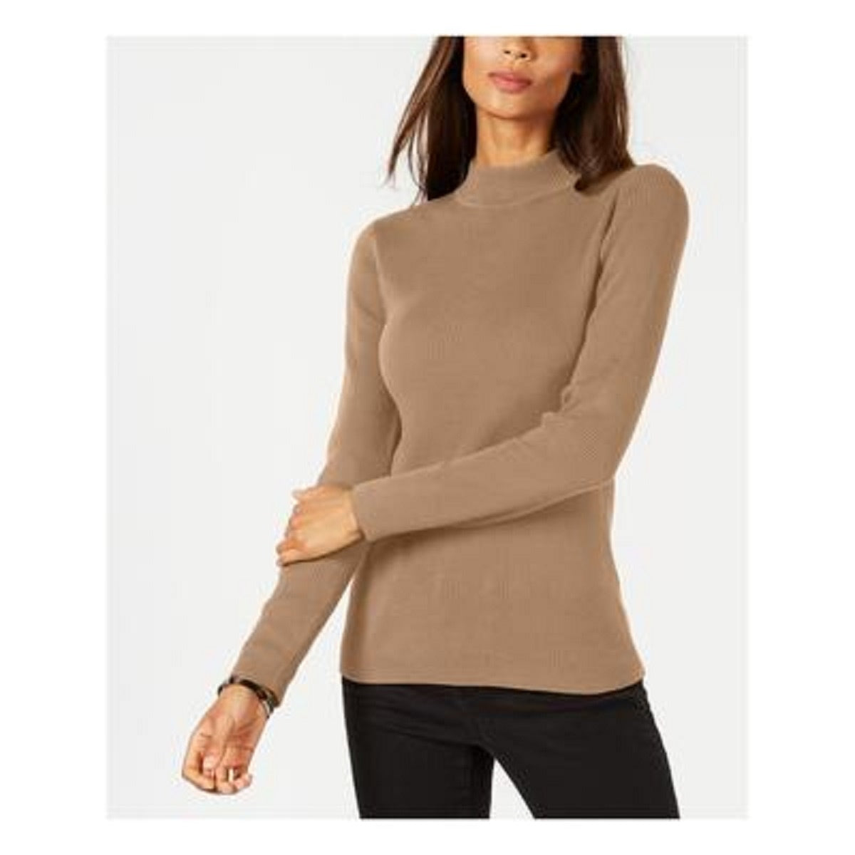 Karen Scott Suéter Feminino de Algodão com Gola Falsa Marrom Tamanho Grande