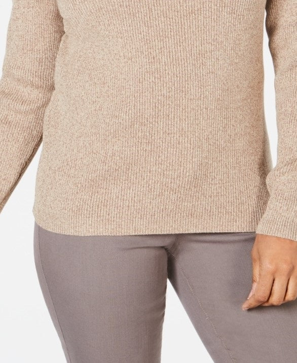 Karen Scott Feminino Malha Canelada Algodão Gola Alta Marrom Tamanho 44