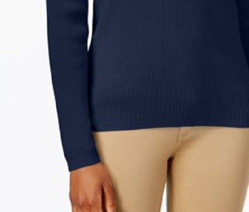 Karen Scott Suéter Feminino de Algodão com Gola V Azul Marinho Tamanho XS