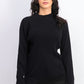 Karen Scott Blusa de gola alta canelada de algodão feminina, preta, tamanho extragrande