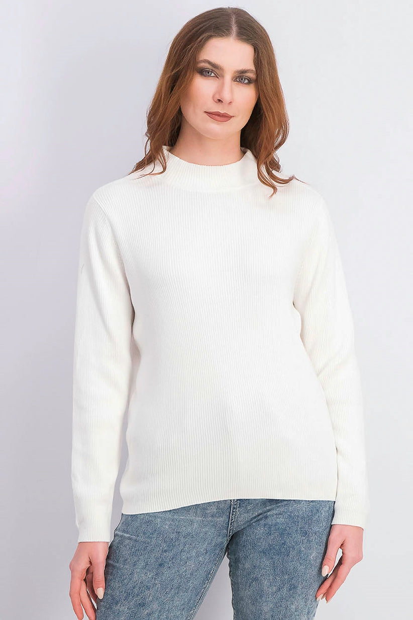 Karen Scott Blusa feminina de gola alta canelada em algodão, branca, tamanho pequeno