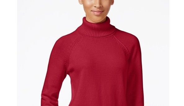 Karen Scott Suéter Feminino de Algodão com Gola Alta Vermelho Tamanho Pequeno Pequeno