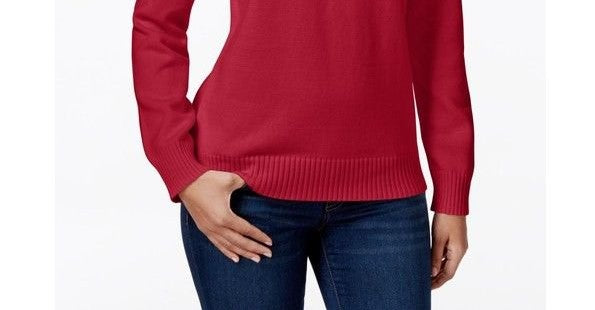 Karen Scott Suéter Feminino de Algodão com Gola Alta Vermelho Tamanho Pequeno Pequeno