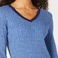 Karen Scott Suéter Teresa Cotton Colorblocked Feminino Azul Brilhante Tamanho Grande