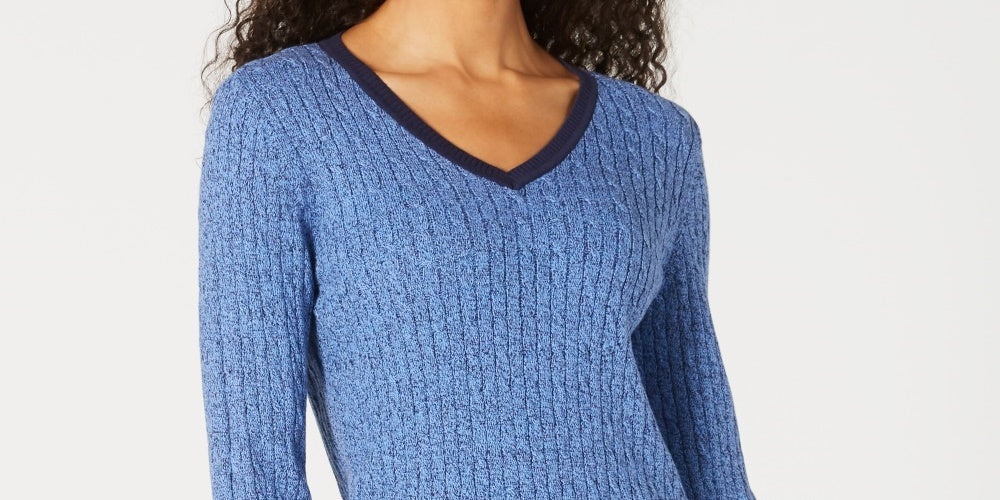 Karen Scott Suéter Teresa Cotton Colorblocked Feminino Azul Brilhante Tamanho Grande