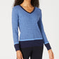 Karen Scott Suéter Teresa Cotton Colorblocked Feminino Azul Brilhante Tamanho XX-G