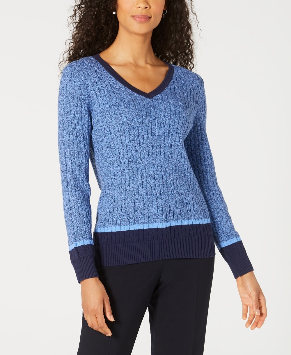 Karen Scott Suéter Teresa Cotton Colorblocked Feminino Azul Brilhante Tamanho XX-G