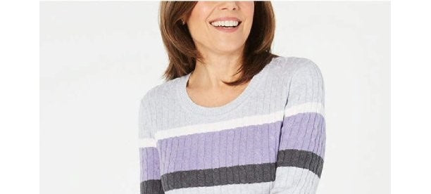 Karen Scott Suéter Feminino Listrado de Algodão em Tricô com Cabo Roxo Tamanho Pequeno